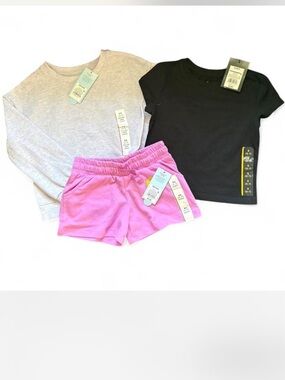 Cat & Jack Pink Shorts, Black Tee & Heather Gray Sweatshirt Kids Matching Set